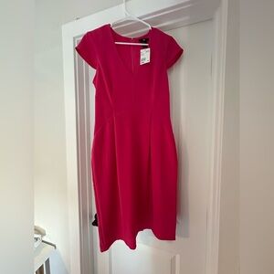 H&M Pink Sheath Knee Length Dress V Neck Cap Sleeves